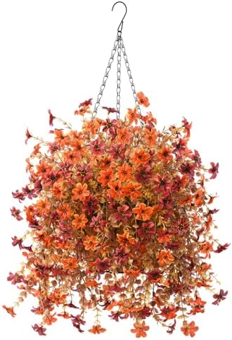 IINQCMY Artificial Flowers Fall Hanging Baskets Outdoors Fake Mums by INQCMYPlantRack