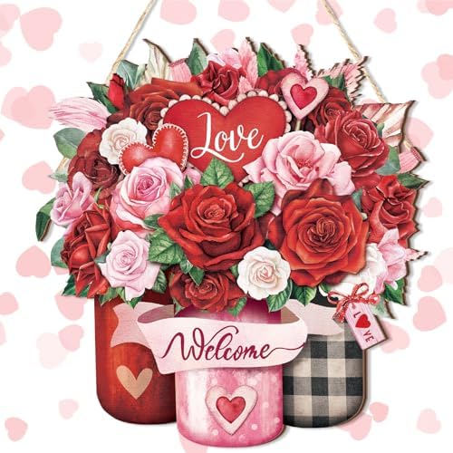 Boao Welcome Valentine's Day Wooden Hanging Sign Farmhouse Door Decor by Boao