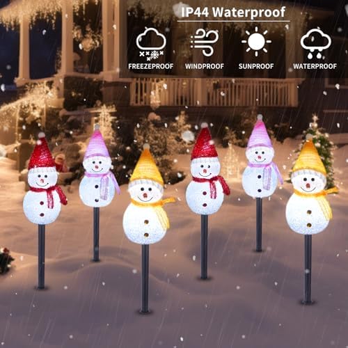 Solar Christmas Snowman Pathway Lights Outdoor Decoration, 6 Pack - Image 3