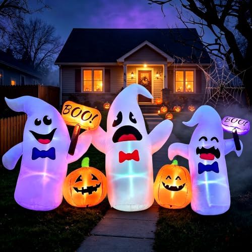 8 Ft Long Halloween Inflatable 3 Ghosts and Pumpkins Decorations Outdoor by Unknown