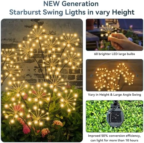 Solar Garden Lights 2 Pack Waterproof Swaying Starburst Lights Warm White - Image 3
