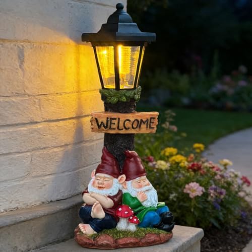 Solar Garden Gnomes Outdoor Decor, Yard Gnome Garden Statues Ornaments by ZYLiWoo