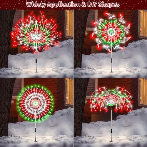 Enhon 4 Pack Plug in Christmas Pathway Firework Lights, 1440 LED Waterproof Xmas Garden Starburst Stake Lights with 8 Modes for Driveway Walkway Yard Lawn Patio Decorations(Red, Green, White) - Image 4
