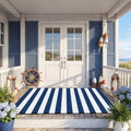 Duraaamo Nautical Navy White Stripe Rug 3' X 5' for Larger Doorway Decor by Duraaamo