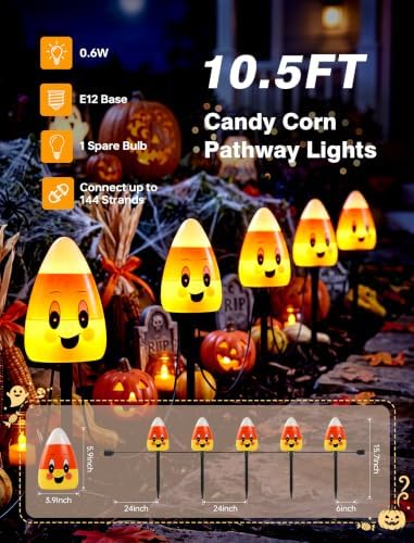 10.5FT Halloween Pathway Lights, 5PK LED Candy Corn Stake Lights - Image 2