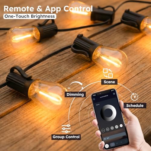 GvvooHome 25FT Outdoor String Light with S11 Plastic Bulbs, Low-Voltage LED Patio Lights with App & Remote, Music Sync, 4 Lighting Modes, Dimmable & Waterproof for Backyard, Porch, Garden, Deck, Party - Image 3