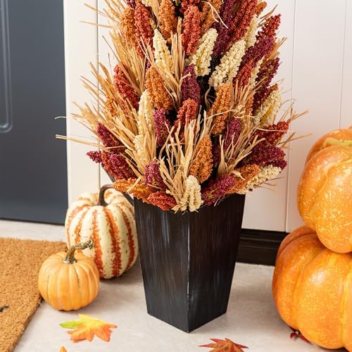 Glitzhome 2 PCS 38”H Fall Porch Tree, Artificial Sorghum Porch Tree Harvest Decoration with Black Planter, Indoor/Outdoor Seasonal Decor for Porch, Garden, Entryway - Image 5