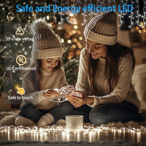 Icicle Lights for Outside 60+16Ft 600 LED Christmas Lights Outdoor Waterproof Connectable Timer Memory Dimmable Plug in Twinkle Curtain Light for Xmas Halloween Indoor Patio Balcony Decorations - Image 4