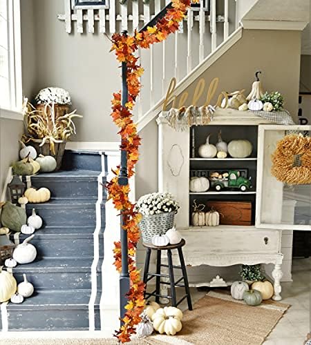 DearHouse 2 Pack Fall Maple Leaf Hanging Vine Garland Artificial Autumn Foliage Thanksgiving Decor for Home Wedding Fireplace Party Christmas (Light Yellow) - Image 4