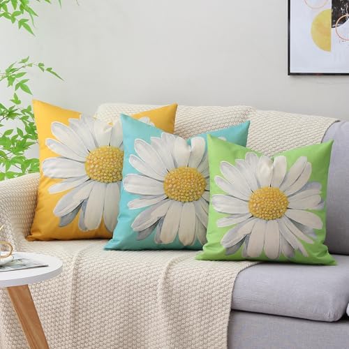 Spring Summer Outdoor Waterproof Pillow Covers 16 x 16 Inch Set of 2 Blue Daisy Flower Decorative Cushion Cases for Sofa Couch Garden Patio - Image 6