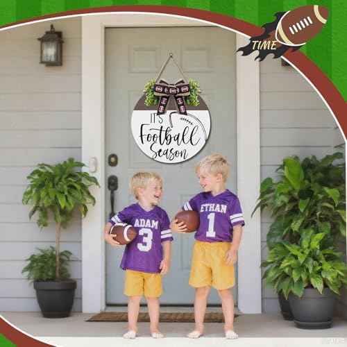 Moucuny Fall Football Welcome Wreath for Front Door, Door Sign with Bow - Image 6