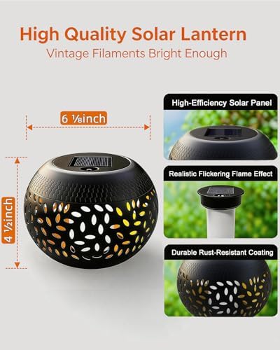 Solar Lanterns Outdoor Waterproof, Flickering Flame Solar Table Lantern - Image 6