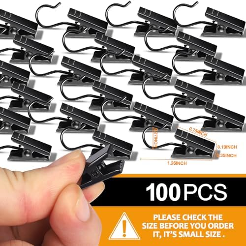Teenitor 100 Pack Small Curtain Clips Curtain Hooks for Outdoor String Lights, Stainless Steel Clips for Hanging Curtain Hooks for Drapes, Black - Image 2