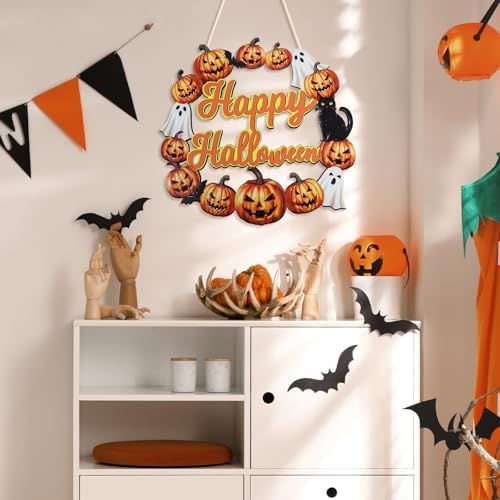 Wood Wreath for Front Door Porch Window Wall Hanging Decor (Halloween) - Image 4