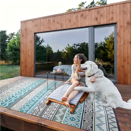 Outdoor Rug 8 x10 ft, Plastic Rug for Patio, Blue & Grey - Image 6