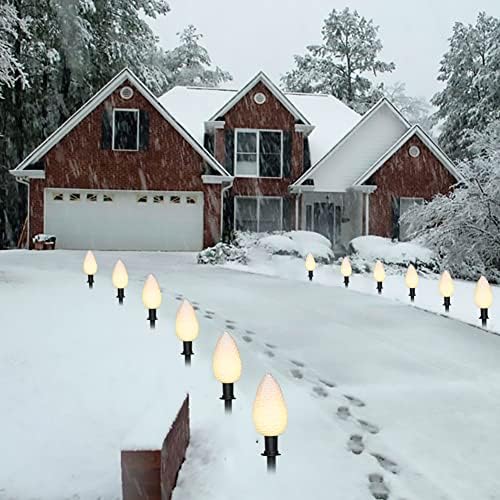 C9 Christmas Pinecone Path Marker Light,1 Pack 7 Ft Expandable Path Light String with 4 LED Pinecone Lights with 4 Stakes Waterproof Christmas Lawn Walkway Lane Marker Lighting Decoration, Green Wire - Image 4