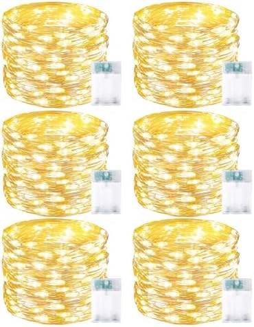 6 Pack 60 LED Fairy Lights Battery Operated with Timer, 20 FT Warm White by BOSSERN