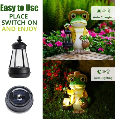 Solar Garden Outdoor Frog Statue 10 inches Tall - with Handheld Lanterns - Detachable - Patio, Balcony, Shelf, Tabletop, Lawn Decoration - Unique Housewarming, Birthday, Thanksgiving, Mom Gifts - Image 3