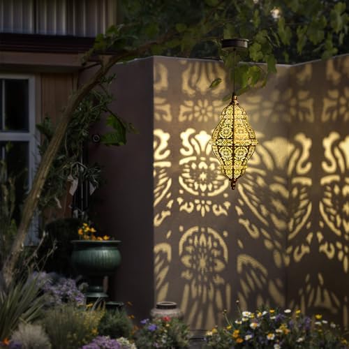 Twinkya Hanging Solar Lights Outdoor Garden Decor, Decorative Waterproof Plastic Moroccan Solar Lantern Lamp, Outside Decorations for Patio Yard Porch Backyard Decor, Gardening Gifts for Women Mom - Image 2