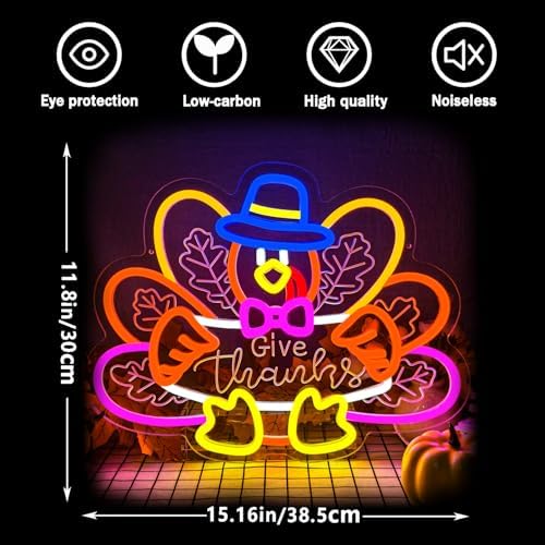 Turkey Neon Sign Thanksgiving Neon Sign Dimmable Thanksgiving Neon Light for Wall Decor Turkey Neon Light for Home Party Holiday Gift - Image 6