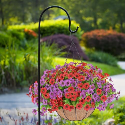 AGIRL Artificial Hanging Flowers with Baskets for Outdoors(Red Purple) - Image 6