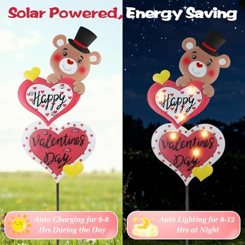 Lewondr Valentine's Day Decorations Outdoor, Metal Solar Pathway Lights - Image 2