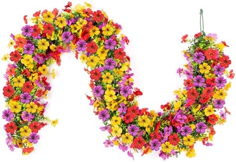 Artificial Flowers Garland Ivy, 4 Pack 5.9 FT Spring Summer Decor UV Resistant Fake Mums Floral Vine Silk Daisy Hanging Flower for Home Garden Wedding Decor Photo Booth Backdrop(Red purple yellow) - Image 6