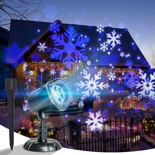 Vanthylit Christmas Projector Lights Outdoor, White Blue Snowflakes Projection Outside, Waterproof LED Landscape Christmas Light for Window Yard House Party Xmas Indoor Decor by Vanthylit