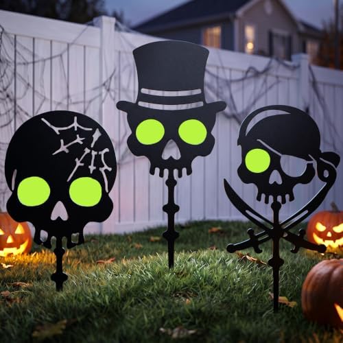 KODIBO Halloween Decorations Outdoor 3-Pack Metal Skull Garden Stakes by KODIBO