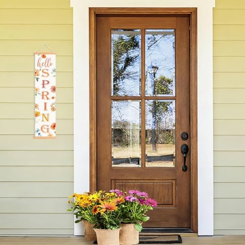 Hello Spring Porch Banner, Colorful Floral Hanging Door Banner, Seasonal Spring Welcome Flags, Hanging Decoration for Indoor Outdoor Home Farmhouse School Classroom Springtime Party Decor - Image 4