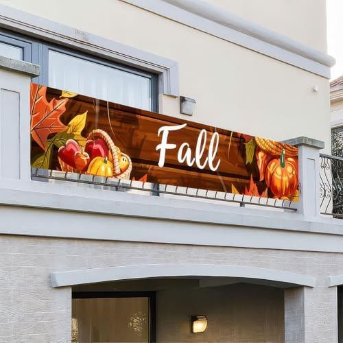 BlissYard Fall Banner 118 x 20 inchs Autumn Thanksgiving Outdoor Decoration Garden Fence Banner Fall Thanksgiving Leaves Pumpkin Yard Lawn Porch Hanging Decor - Image 2