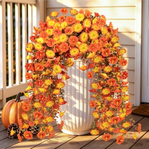 Artificial Fall Hanging Flowers for Outdoors, 2 PCS Morning Glory Vines by JulakoOnline