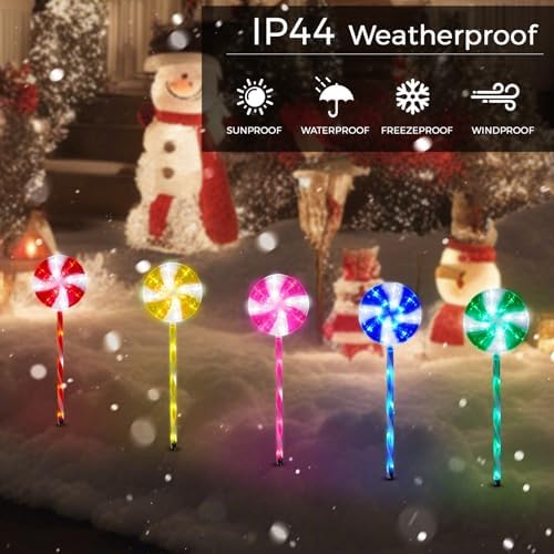 BRIGHTDECK Lollipop Solar Christmas Pathway Lights Outdoor, LED Christmas Decor with 8 Lighting Modes, Light Up Solar Stake Lights for Holiday, Xmas (Multicolor, 10Pack) - Image 5