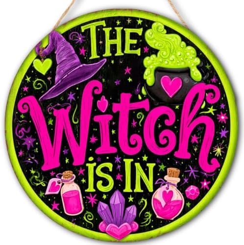 Witchy Halloween Decorations Wooden Sign for Home, The Witch is in Sign by FDLLAUS