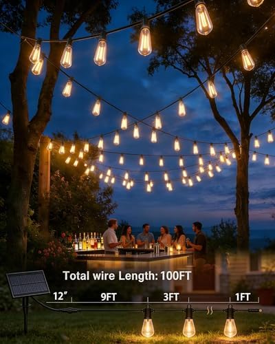 TW SHINE 100 FT Solar String Lights Outdoor, 31+2 LED Waterproof Shatterproof Bulbs with Remote Dimmable Timer, 3 Lighting Modes Patio Light for Garden Yard Wedding Party Holiday Decoration - Image 5