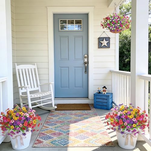 Ammyoo Artificial Flowers for Outdoors Spring Decoration, 12 Bundles Fake Flower Daisy with Realistic Eucalyptus Leaves, Faux Plants for Greenery Boxwood Porch Patio Garden Pot Lawn - Image 6