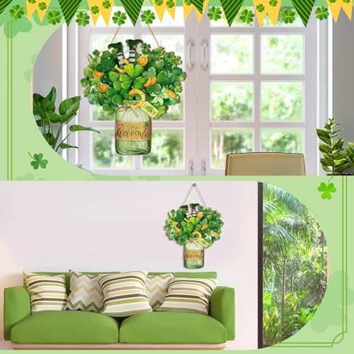 Boao Welcome St. Patrick's Day Door Hanger Shamrock Wooden Hanging Sign - Image 4