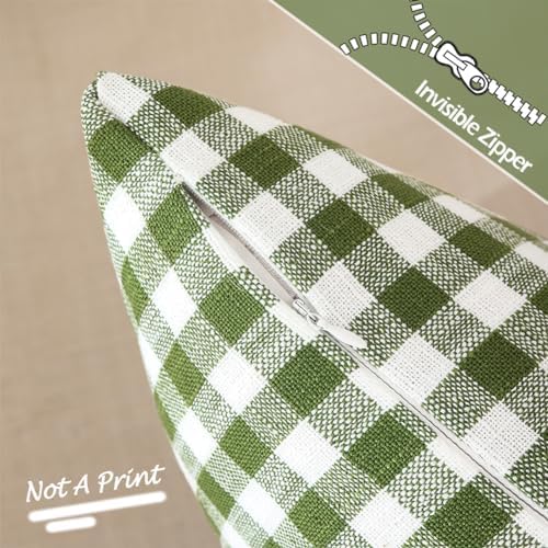 Spring Sage Green Gingham Plaid Farmhouse Throw Pillow Cover 16x16 Set of 2 - Image 2