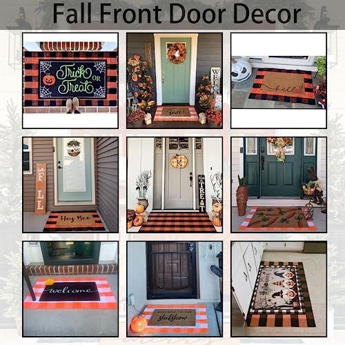 Orange and Black Plaid Rug, 3' x 5' Fall Outdoor Front Door Decor Mat, Cotton Washable Hand-Woven Rug for Layered Doormat, Autumn Halloween Thanksgiving Carpet for Porch, Entryway - Image 7