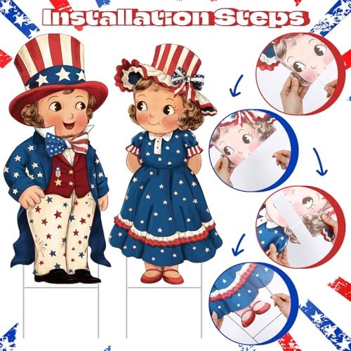 Beeveer 2 Pcs 4th of July Decorations Vintage Patriotic Yard Decor Outdoor 250th Anniversary Memorial Day Yard Sign with Stakes Front Door Hanging Sign for Porch Door Garden Patio Lawn Party Supplies - Image 6