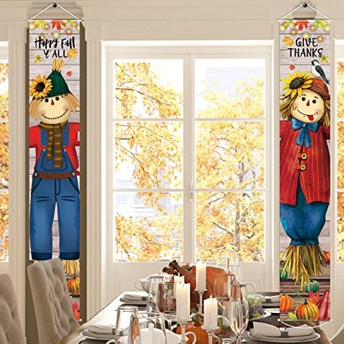Thanksgiving Hanging Banners Happy Fall Y'all Porch Sign Autumn Hanging Door Banner Thanks Porch Banner Thanksgiving Party Decoration for Fall Indoor Outdoor Door Wall Decor - Image 6