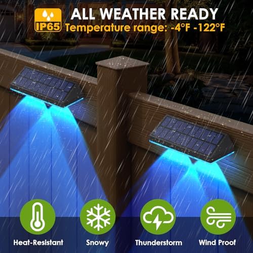 Solar Fence Lights Outdoor - Warm White & RGB 6 Color, Dusk to Dawn Solar Deck Light, Solar Lights Outdoor IP65 Waterproof, Garden Lights for Outside/Backyard/Railing/Step/Patio/Wall (8 Pack) - Image 6