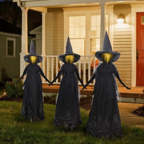 DR.DUDU Halloween Decorations Outdoor 4.6 FT Light Up Witch Stakes Set of 3 - Image 6