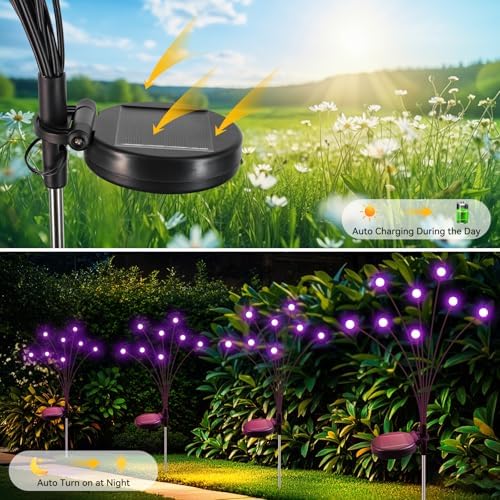 Slyuexu Solar Garden Lights Outdoor Waterproof, 2 Pack 16 LED Swaying Firefly Lights Outdoor Decor Light for Pathway Party Christmas Decoration, Unique Gifts for Women, Purple - Image 4