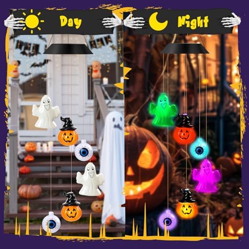 GlikCeil Halloween Solar Wind Chimes 27.5Inch Halloween Decorations Outside Waterproof Hanging LED for Yard, Porch, Patio, Party, Color Changing Lights(Mixed) - Image 4