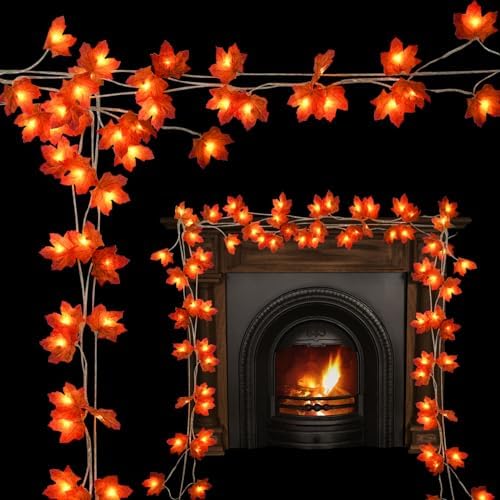 4 Pack Autumn Lights Fall Decorations Leaves Garland with Lights 60Ft 120LED Fall Leaf Decor String Lights Christmas Halloween Lights Decorations Indoor Outdoor by SolarEra-FREETOSHINE
