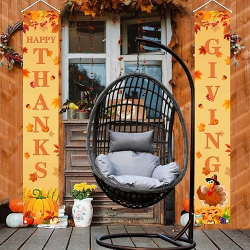 MEHOFOND Thanksgiving Banner, Door Mount, Fall Pumpkin Maple Leaves Door Decorations, Board Wall Hanging Farmhouse Supplies, Pumpkin Porch Decorations Outdoor for Home Office Holiday - Image 4