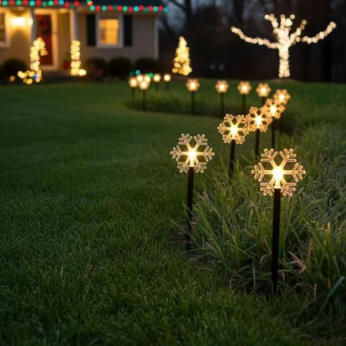 Mycznsyard Solar Snowflake Pathway Light 5 Pack Christmas Decorative Lights Waterproof LED Night Lights for Outdoor Ground Lawn Landscape Holiday Party Decor (Warm White) - Image 2