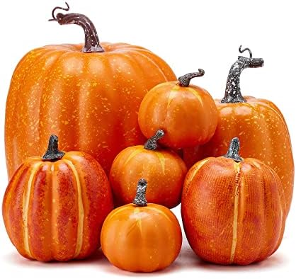 Halloween Autumn Harvest Festival 7 Artificial Pumpkins of Various Styles Decorate Rural Style Farmhouses Foam Pumpkins Thanksgiving Dinner Party Home Festival Autumn Decoration (Orange) by Zensounding