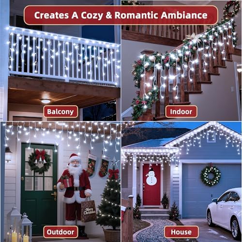 612 LED 60ft Christmas Lights with 136 Drops, 12 Lighting Modes Cool White Christmas Decoration Twinkling Lights Dimmable, Timer Outdoor Waterproof Fairy Lights for Indoor Garden House Eaves Roof - Image 6